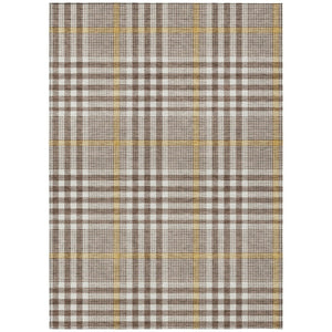 HomeRoots 5' Brown and Beige Plaid Area Rug - Stylish, Washable, Durable for Indoor and Outdoor Living Spaces 5' X 8' 601465
