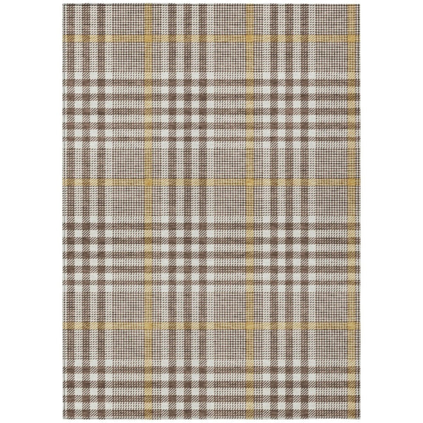 HomeRoots 5' Brown and Beige Plaid Area Rug - Stylish, Washable, Durable for Indoor and Outdoor Living Spaces 5' X 8' 601465