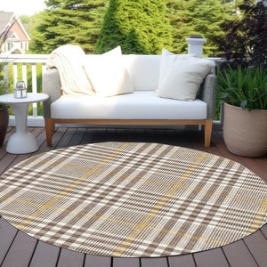 Homeroots 3' Stylish Black Gold & Ivory Plaid Washable Rug - Perfect For Indoor & Outdoor High Traffic Areas 8' Round Polyester 601466
