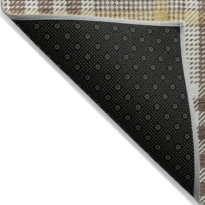 Homeroots 3' Stylish Black Gold & Ivory Plaid Washable Rug - Perfect For Indoor & Outdoor High Traffic Areas 8' Round Polyester 601466