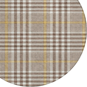 Homeroots 3' Stylish Black Gold & Ivory Plaid Washable Rug - Perfect For Indoor & Outdoor High Traffic Areas 8' Round Polyester 601466
