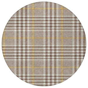 Homeroots 3' Stylish Black Gold & Ivory Plaid Washable Rug - Perfect For Indoor & Outdoor High Traffic Areas 8' Round Polyester 601466