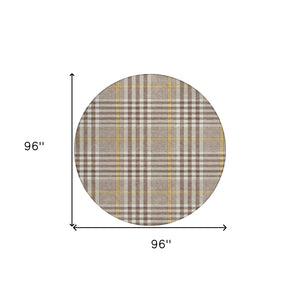Homeroots 3' Stylish Black Gold & Ivory Plaid Washable Rug - Perfect For Indoor & Outdoor High Traffic Areas 8' Round Polyester 601466