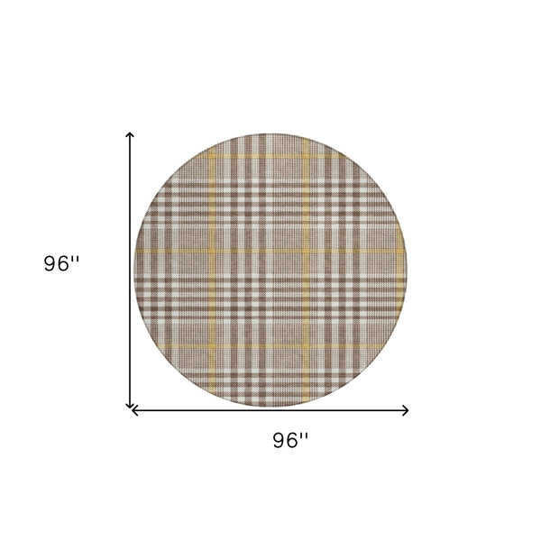 Homeroots 3' Stylish Black Gold & Ivory Plaid Washable Rug - Perfect For Indoor & Outdoor High Traffic Areas 8' Round Polyester 601466