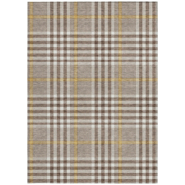 Homeroots 3' Stylish Black Gold & Ivory Plaid Washable Rug - Perfect For Indoor & Outdoor High Traffic Areas 8' X 10' Polyester 601467