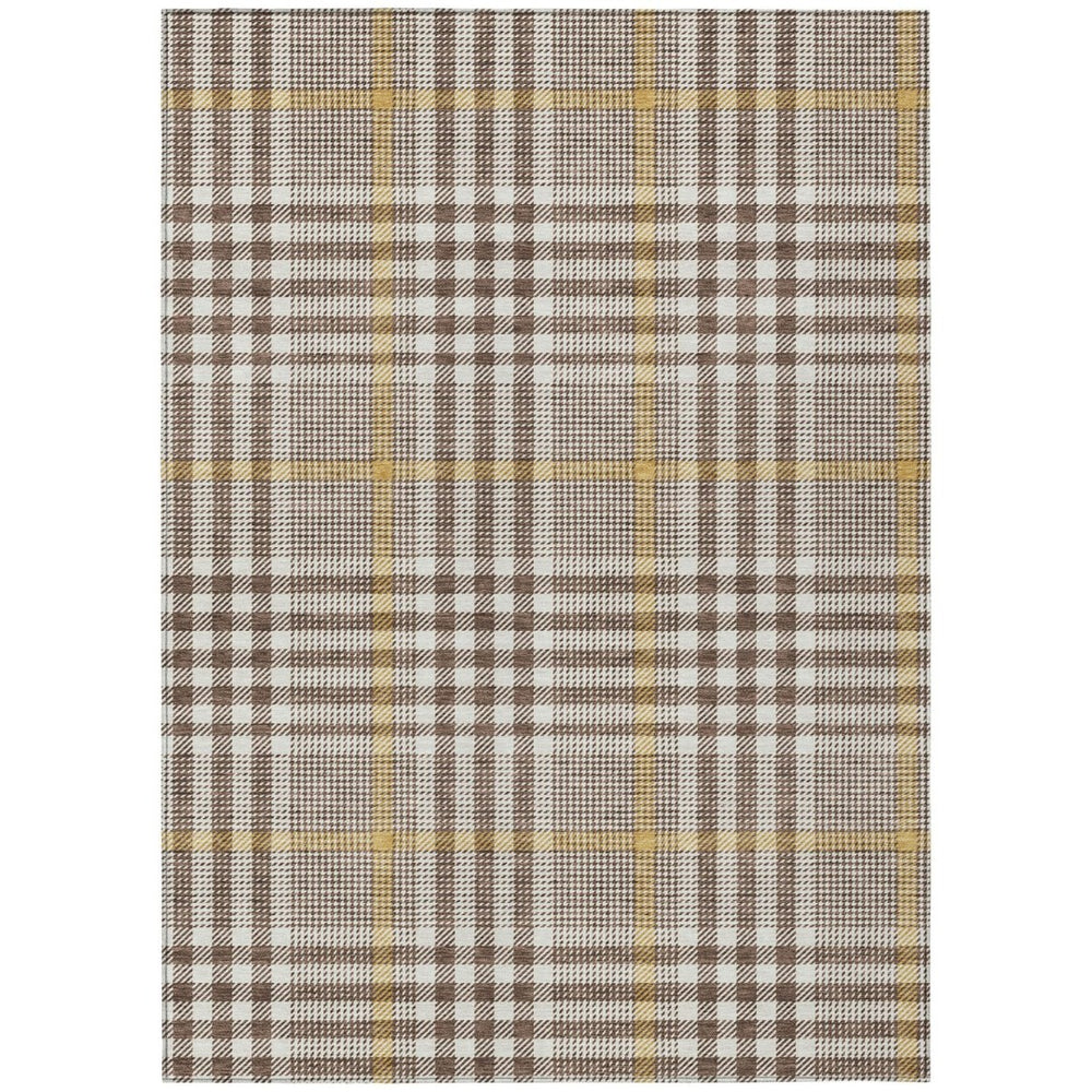 HomeRoots 5' Brown and Beige Plaid Area Rug - Stylish, Washable, Durable for Indoor and Outdoor Living Spaces 10' X 14' 601469
