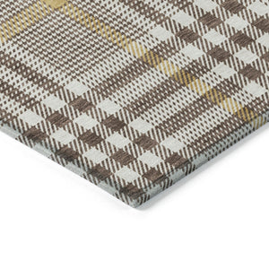 Homeroots 3' Stylish Black Gold & Ivory Plaid Washable Rug - Perfect For Indoor & Outdoor High Traffic Areas 10' X 14' Polyester 601469