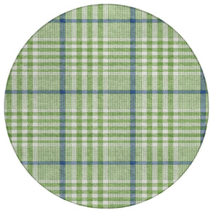 HomeRoots 5' Green and Ivory Plaid Washable Area Rug - Stylish, Durable, Indoor/Outdoor Design for Any Space 8' Round 601472