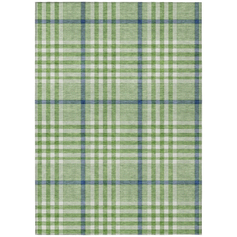 HomeRoots 5' Green and Ivory Plaid Washable Area Rug - Stylish, Durable, Indoor/Outdoor Design for Any Space 10' X 14' 601475