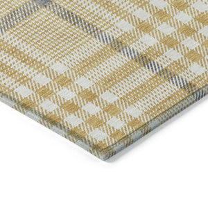 Homeroots 3' Stylish Black Gold & Ivory Plaid Washable Rug - Perfect For Indoor & Outdoor High Traffic Areas 3' X 5' Polyester 601476