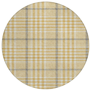 HomeRoots 5' Timeless Gold Gray Beige Plaid Area Rug – Durable, Washable Indoor Outdoor Style for Any Space 8' Round 601478