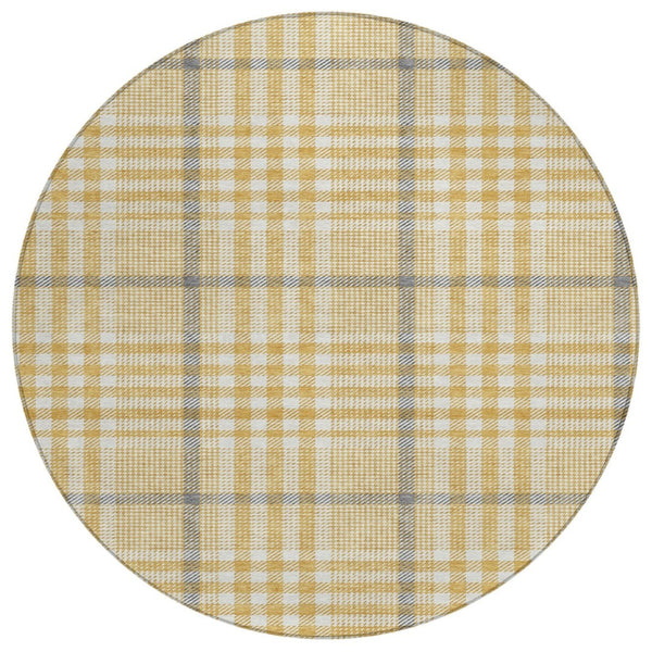 HomeRoots 5' Timeless Gold Gray Beige Plaid Area Rug – Durable, Washable Indoor Outdoor Style for Any Space 8' Round 601478