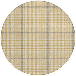 Homeroots 3' Stylish Black Gold & Ivory Plaid Washable Rug - Perfect For Indoor & Outdoor High Traffic Areas 8' Round Polyester 601478