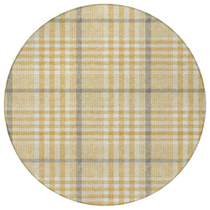 Homeroots 3' Stylish Black Gold & Ivory Plaid Washable Rug - Perfect For Indoor & Outdoor High Traffic Areas 8' Round Polyester 601478