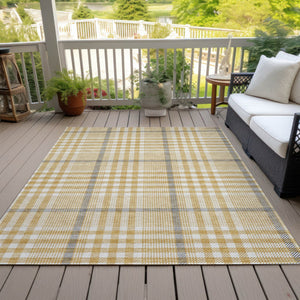 Homeroots 3' Stylish Black Gold & Ivory Plaid Washable Rug - Perfect For Indoor & Outdoor High Traffic Areas 8' X 10' Polyester 601479