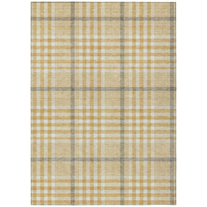 HomeRoots 5' Timeless Gold Gray Beige Plaid Area Rug – Durable, Washable Indoor Outdoor Style for Any Space 8' X 10' 601479