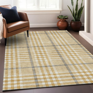 Homeroots 3' Stylish Black Gold & Ivory Plaid Washable Rug - Perfect For Indoor & Outdoor High Traffic Areas 8' X 10' Polyester 601479
