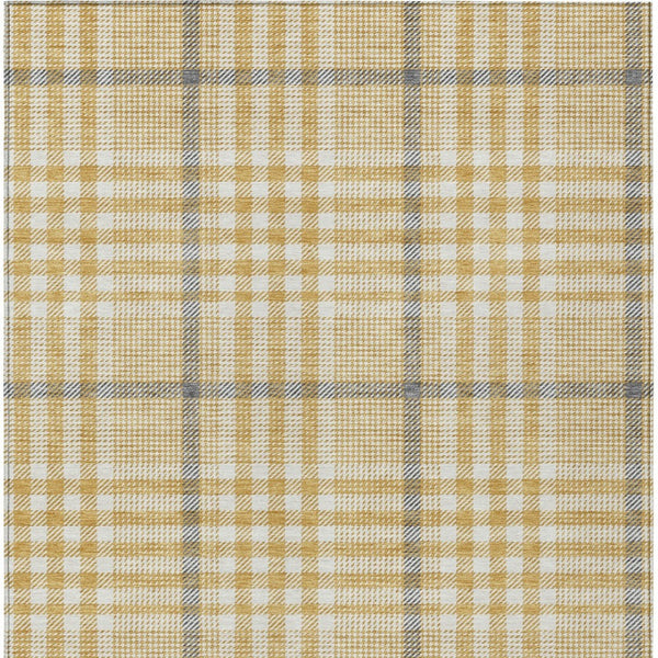 Homeroots 3' Stylish Black Gold & Ivory Plaid Washable Rug - Perfect For Indoor & Outdoor High Traffic Areas 9' X 12' Polyester 601480