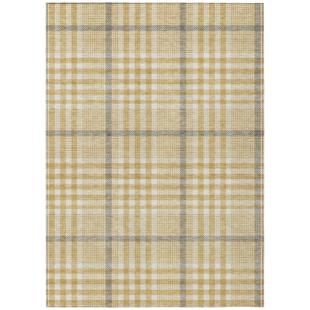 HomeRoots 9' Durable Gold Gray Beige Plaid Indoor Outdoor Area Rug - Washable, Stylish & Stain-Resistant! 601480