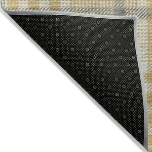 HomeRoots 9' Durable Gold Gray Beige Plaid Indoor Outdoor Area Rug - Washable, Stylish & Stain-Resistant! 601480