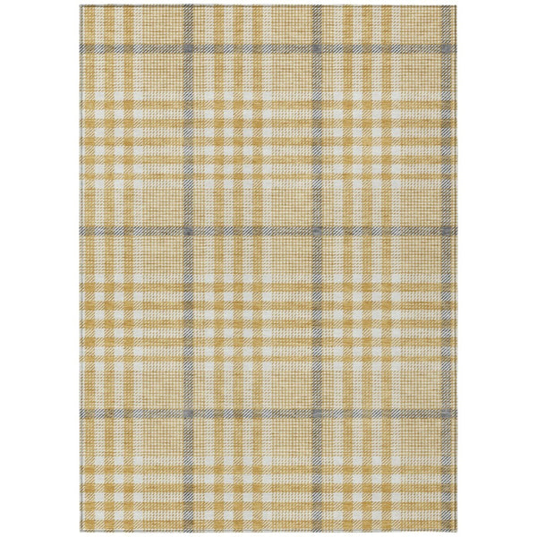 HomeRoots 5' Timeless Gold Gray Beige Plaid Area Rug – Durable, Washable Indoor Outdoor Style for Any Space 10' X 14' 601481