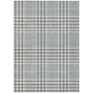 HomeRoots 5' Washable Plaid Area Rug in Gray, Blue, and Beige – Durable Indoor/Outdoor Flooring Solution 5' X 8' 601483