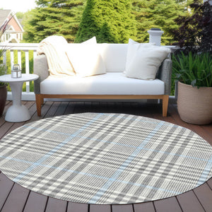 Homeroots 3' Stylish Black Gold & Ivory Plaid Washable Rug - Perfect For Indoor & Outdoor High Traffic Areas 8' Round Polyester 601484