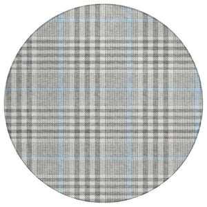 HomeRoots 5' Washable Plaid Area Rug in Gray, Blue, and Beige – Durable Indoor/Outdoor Flooring Solution 8' Round 601484