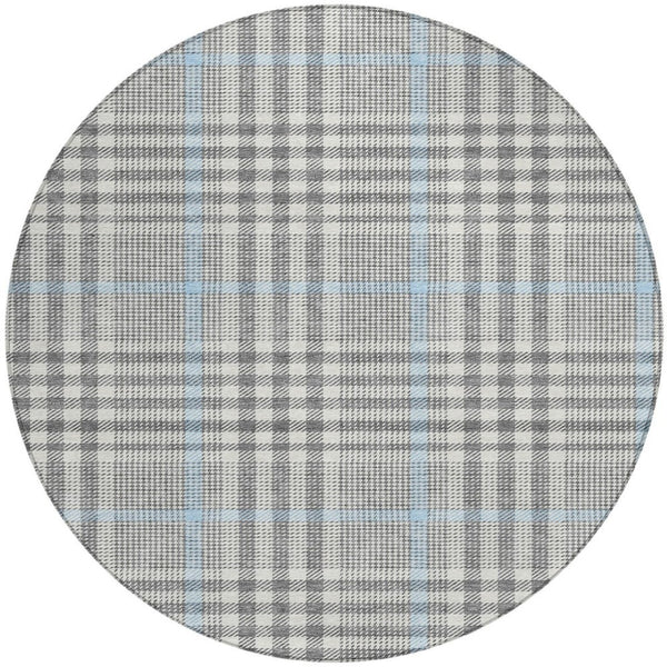 Homeroots 3' Stylish Black Gold & Ivory Plaid Washable Rug - Perfect For Indoor & Outdoor High Traffic Areas 8' Round Polyester 601484