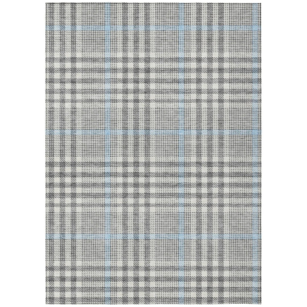HomeRoots 9' X 12' Washable Gray Blue & Beige Plaid Area Rug - Stylish, Durable, Perfect for Indoor & Outdoor Use 601486