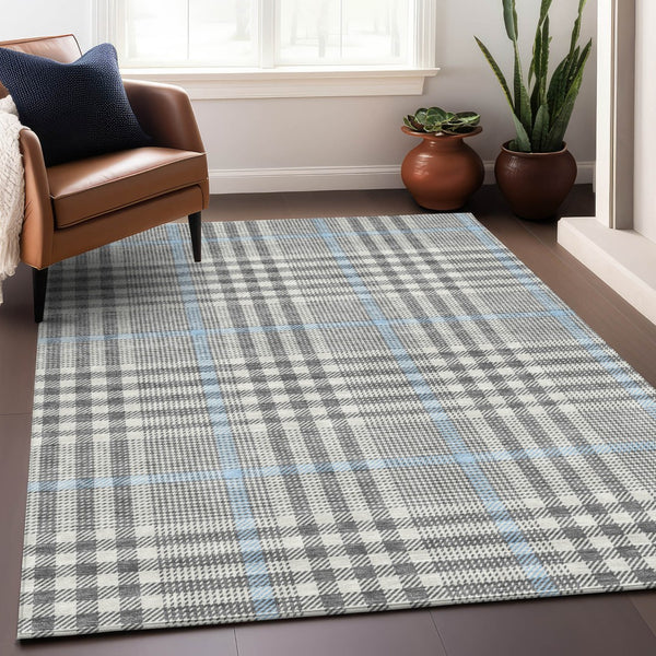 Homeroots 3' Stylish Black Gold & Ivory Plaid Washable Rug - Perfect For Indoor & Outdoor High Traffic Areas 9' X 12' Polyester 601486