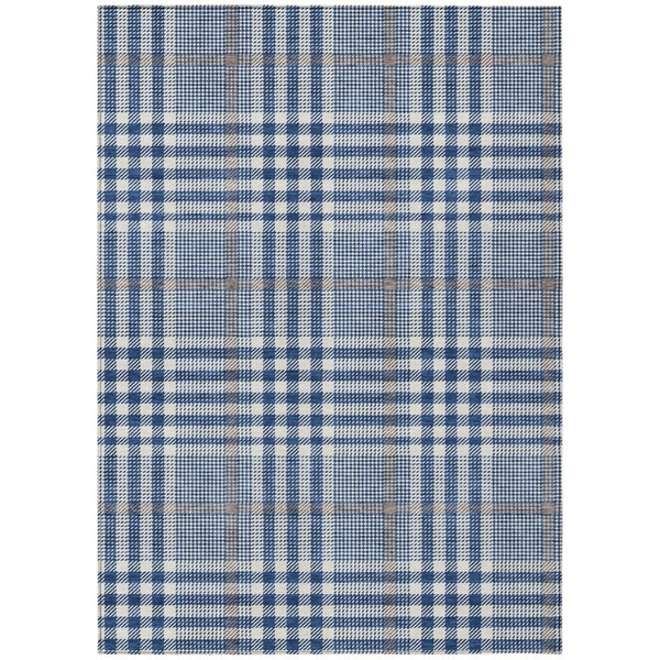 HomeRoots 5' Durable Navy Blue, Ivory, and Brown Plaid Area Rug - Washable, Stylish for Indoor & Outdoor Use 5' X 8' 601489