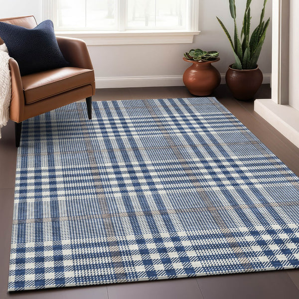 Homeroots 3' Stylish Black Gold & Ivory Plaid Washable Rug - Perfect For Indoor & Outdoor High Traffic Areas 5' X 8' Polyester 601489