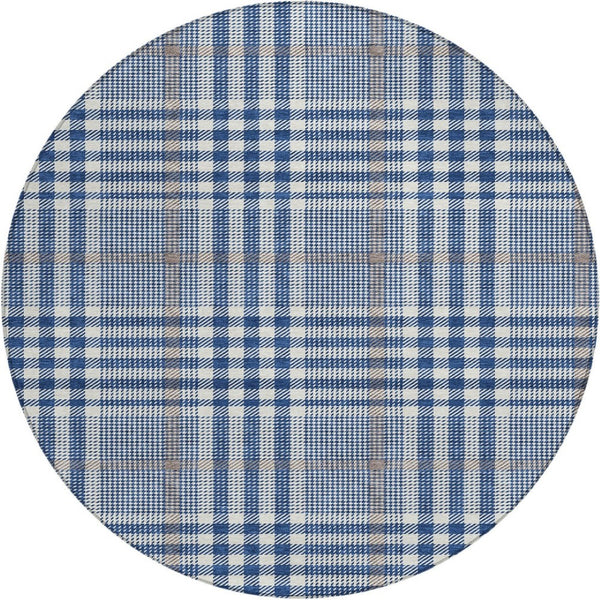 Homeroots 3' Stylish Black Gold & Ivory Plaid Washable Rug - Perfect For Indoor & Outdoor High Traffic Areas 8' Round Polyester 601490