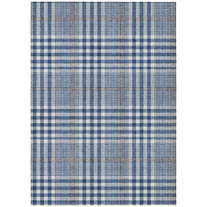 HomeRoots 9' X 12' Navy Blue, Ivory & Brown Plaid Area Rug - Washable, Durable, Versatile for Indoor/Outdoor Use 601492