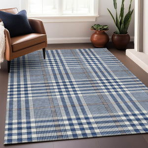 Homeroots 3' Stylish Black Gold & Ivory Plaid Washable Rug - Perfect For Indoor & Outdoor High Traffic Areas 9' X 12' Polyester 601492