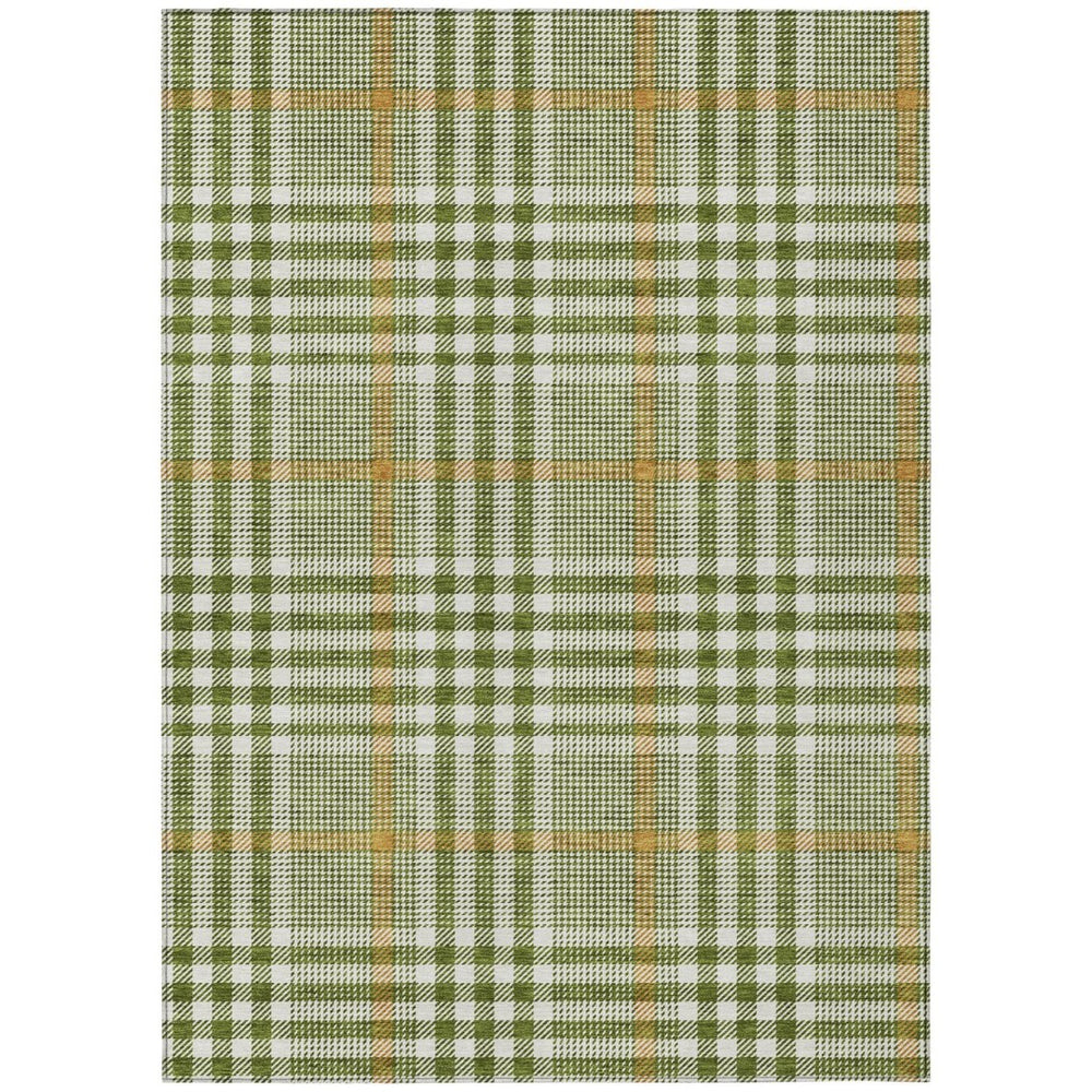 HomeRoots 5' Durable Olive Green Brown Ivory Plaid Area Rug – Washable, Stylish for Indoor & Outdoor Spaces 5' X 8' 601495