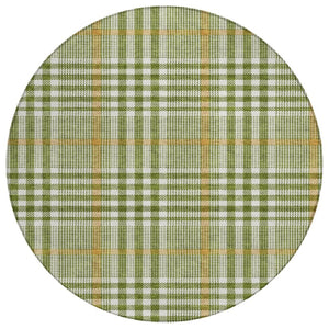 HomeRoots 5' Durable Olive Green Brown Ivory Plaid Area Rug – Washable, Stylish for Indoor & Outdoor Spaces 8' Round 601496