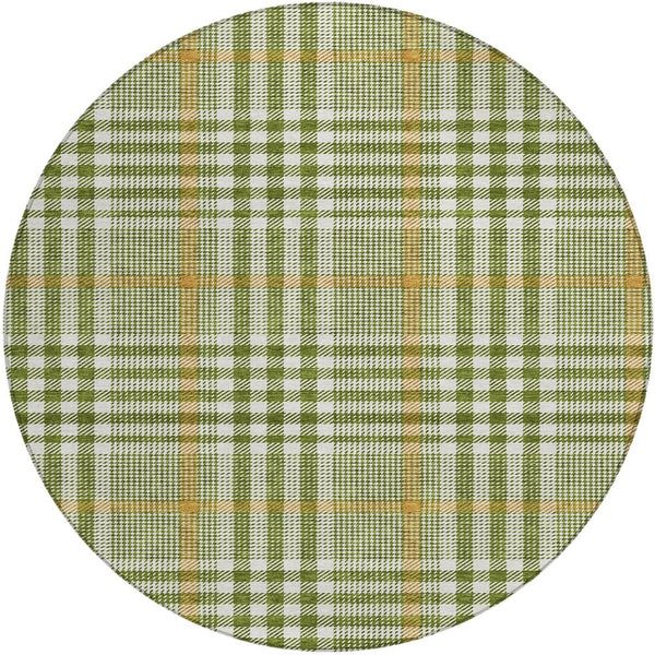 Homeroots 3' Stylish Black Gold & Ivory Plaid Washable Rug - Perfect For Indoor & Outdoor High Traffic Areas 8' Round Polyester 601496