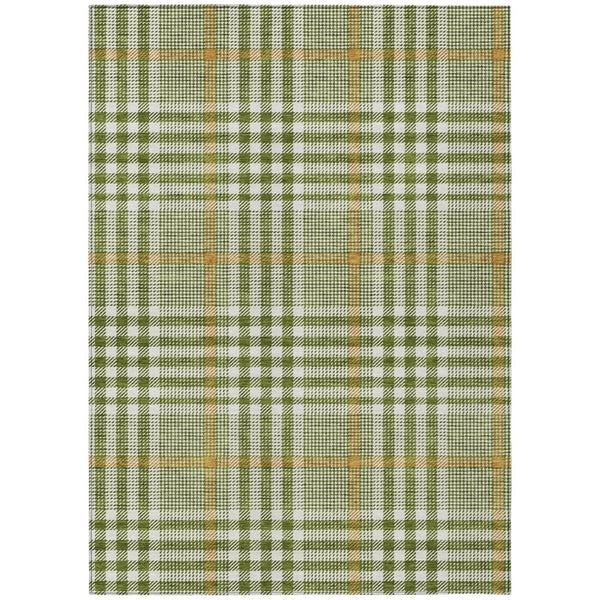 HomeRoots 5' Durable Olive Green Brown Ivory Plaid Area Rug – Washable, Stylish for Indoor & Outdoor Spaces 10' X 14' 601499