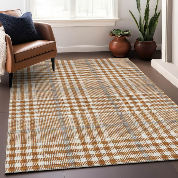 Homeroots 3' Stylish Black Gold & Ivory Plaid Washable Rug - Perfect For Indoor & Outdoor High Traffic Areas 3' X 5' Polyester 601500