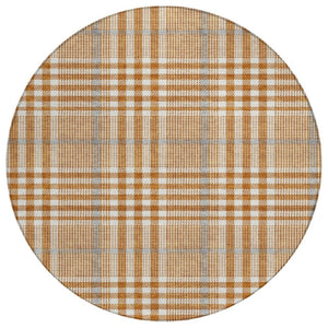 HomeRoots 5' Washable Brown Beige Plaid Area Rug for Indoor and Outdoor Spaces - Durable & Stylish Decor 8' Round 601502