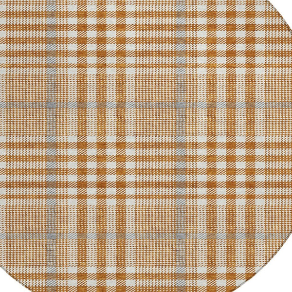 Homeroots 3' Stylish Black Gold & Ivory Plaid Washable Rug - Perfect For Indoor & Outdoor High Traffic Areas 8' Round Polyester 601502