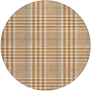 Homeroots 3' Stylish Black Gold & Ivory Plaid Washable Rug - Perfect For Indoor & Outdoor High Traffic Areas 8' Round Polyester 601502