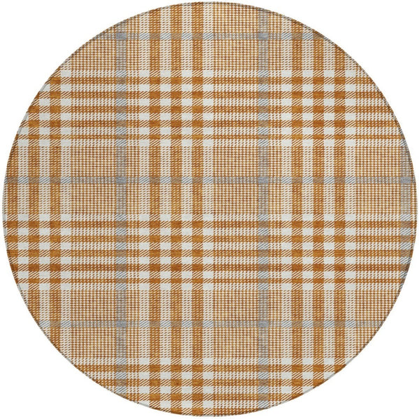 Homeroots 3' Stylish Black Gold & Ivory Plaid Washable Rug - Perfect For Indoor & Outdoor High Traffic Areas 8' Round Polyester 601502