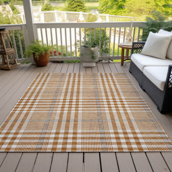 Homeroots 3' Stylish Black Gold & Ivory Plaid Washable Rug - Perfect For Indoor & Outdoor High Traffic Areas 8' X 10' Polyester 601503