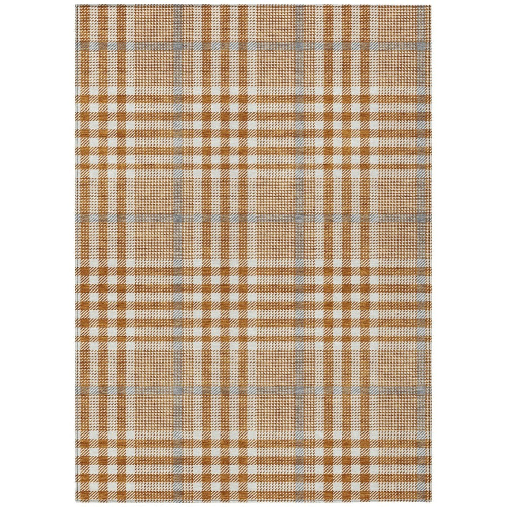 HomeRoots 5' Washable Brown Beige Plaid Area Rug for Indoor and Outdoor Spaces - Durable & Stylish Decor 8' X 10' 601503