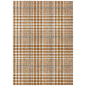 HomeRoots 5' Washable Brown Beige Plaid Area Rug for Indoor and Outdoor Spaces - Durable & Stylish Decor 8' X 10' 601503