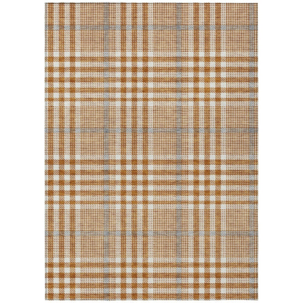 HomeRoots 5' Washable Brown Beige Plaid Area Rug for Indoor and Outdoor Spaces - Durable & Stylish Decor 10' X 14' 601505