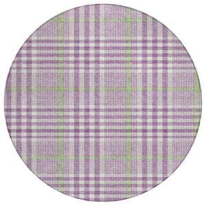 HomeRoots 5' Washable Indoor Outdoor Area Rug in Purple, Green, and Ivory Plaid - Durable, Stylish & Easy Care 8' Round 601508